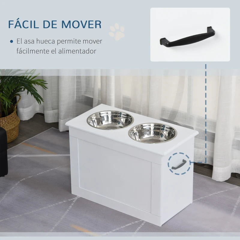 Comedero Elevado para Perros Grandes con Almacenamiento Oculto | 2 Cuencos de Acero Inoxidable de 2L | Disponible en Marrón, Gris y Blanco
