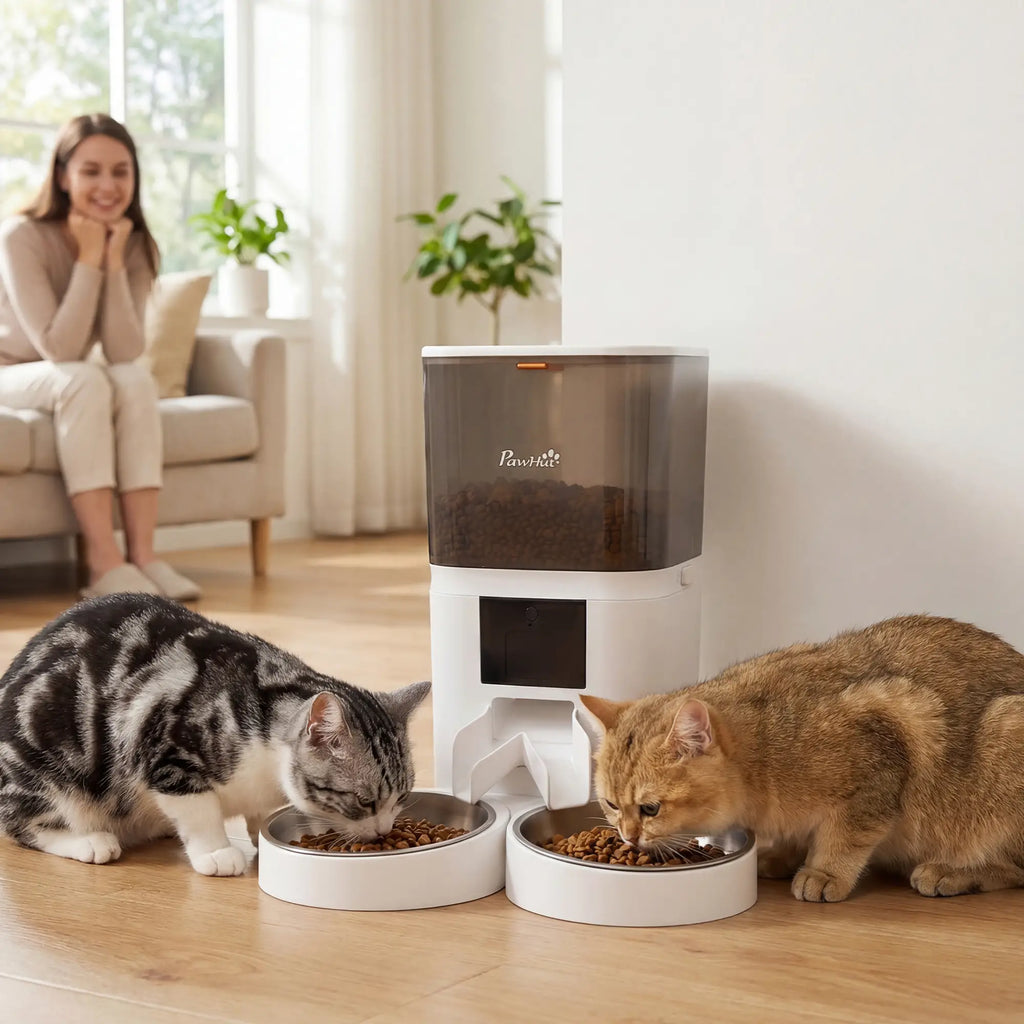 Comedero Automático Inteligente WiFi 6L para Perros y Gatos | Control desde el Móvil, Doble Cuenco y Alimentación Programable