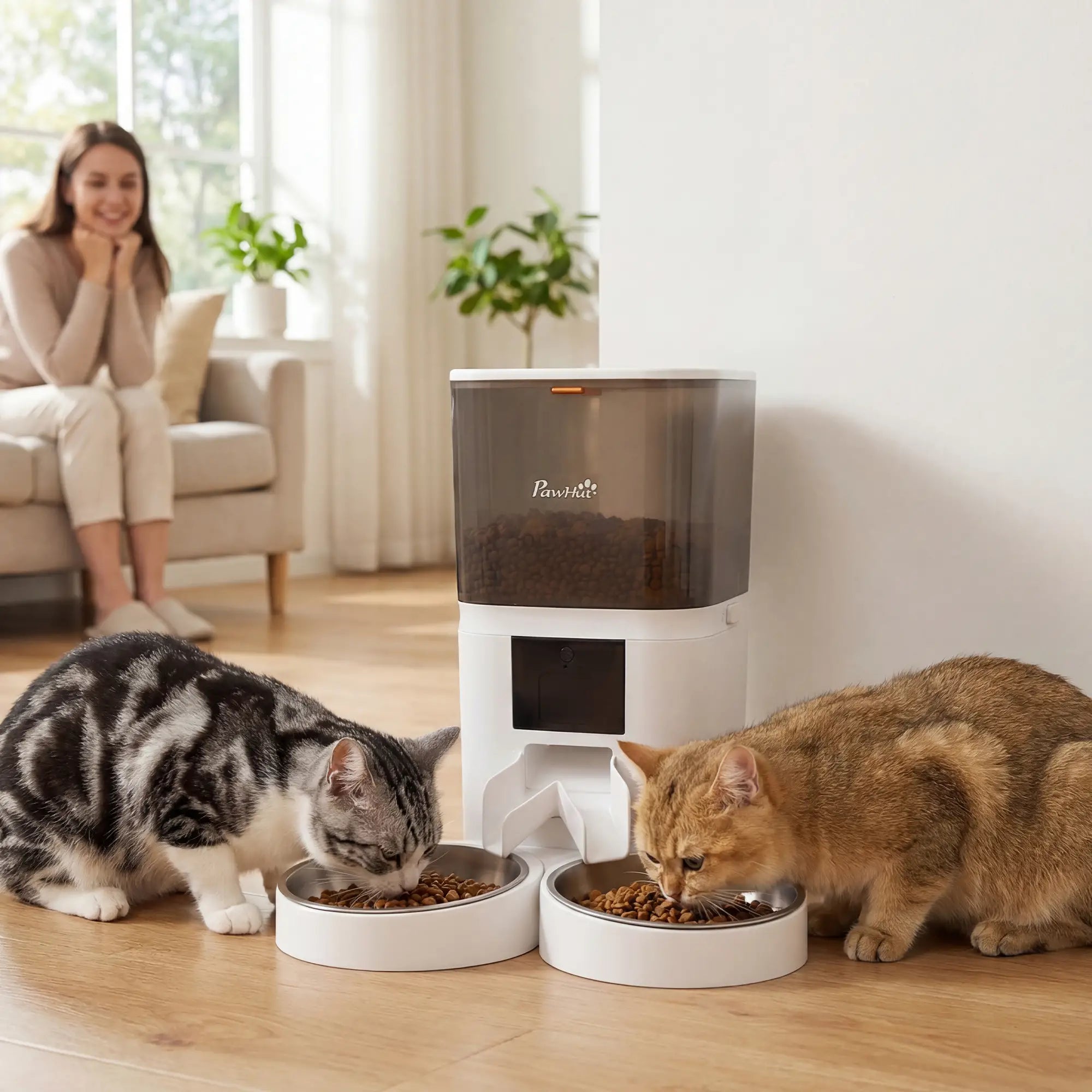Comedero Automático Inteligente WiFi 6L para Perros y Gatos | Control desde el Móvil, Doble Cuenco y Alimentación Programable