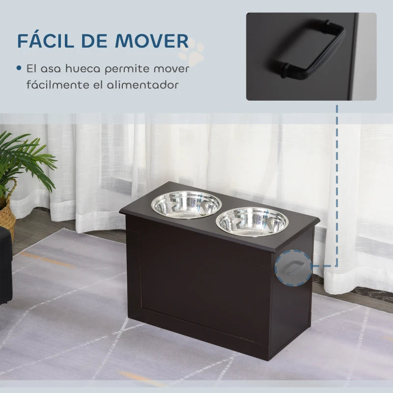 Comedero Elevado para Perros Grandes con Almacenamiento Oculto | 2 Cuencos de Acero Inoxidable de 2L | Disponible en Marrón, Gris y Blanco