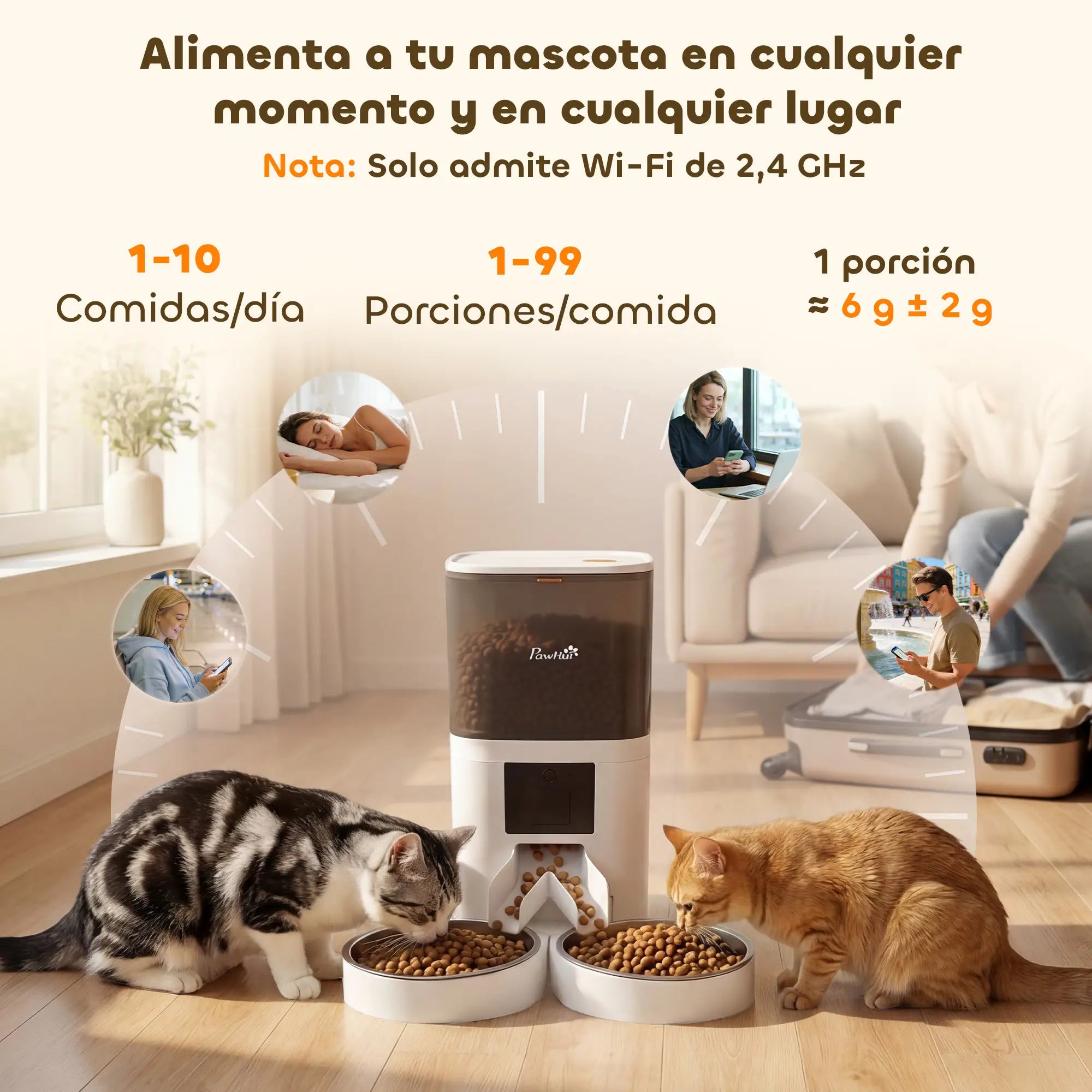 Comedero Automático Inteligente WiFi 6L para Perros y Gatos | Control desde el Móvil, Doble Cuenco y Alimentación Programable
