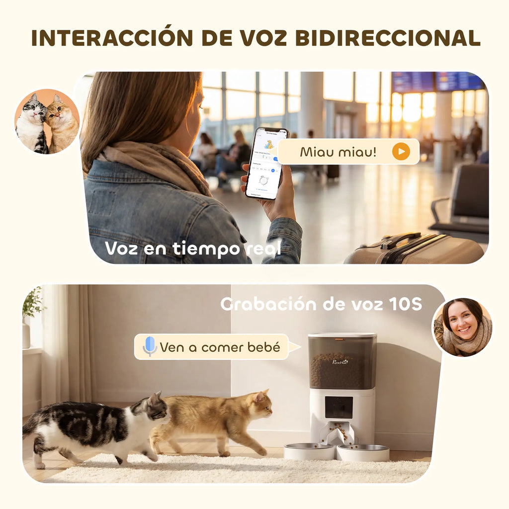 Comedero Automático Inteligente WiFi 6L para Perros y Gatos | Control desde el Móvil, Doble Cuenco y Alimentación Programable