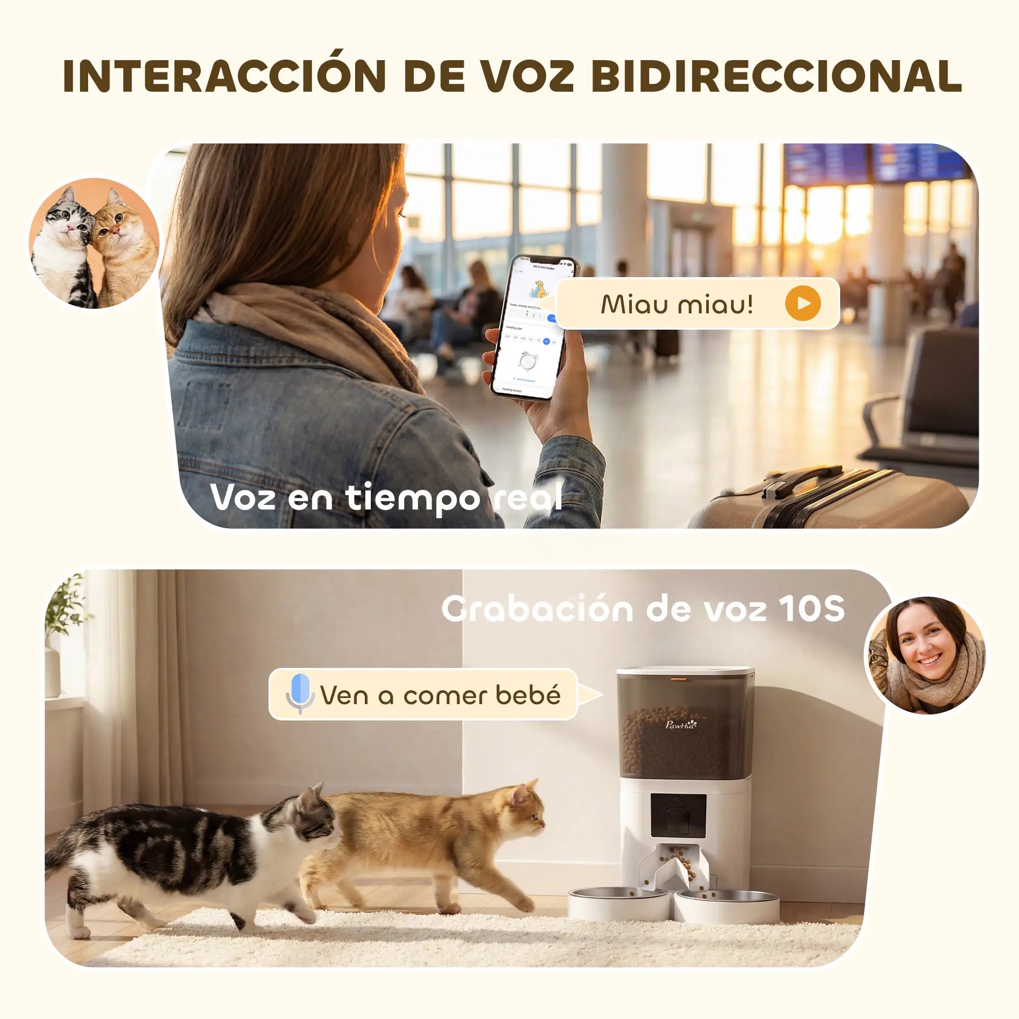 Comedero Automático Inteligente WiFi 6L para Perros y Gatos | Control desde el Móvil, Doble Cuenco y Alimentación Programable