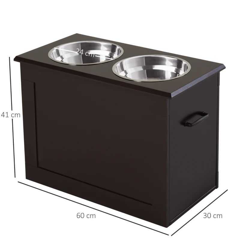 Comedero Elevado para Perros Grandes con Almacenamiento Oculto | 2 Cuencos de Acero Inoxidable de 2L | Disponible en Marrón, Gris y Blanco