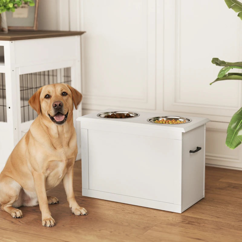 Comedero Elevado para Perros Grandes con Almacenamiento Oculto | 2 Cuencos de Acero Inoxidable de 2L | Disponible en Marrón, Gris y Blanco