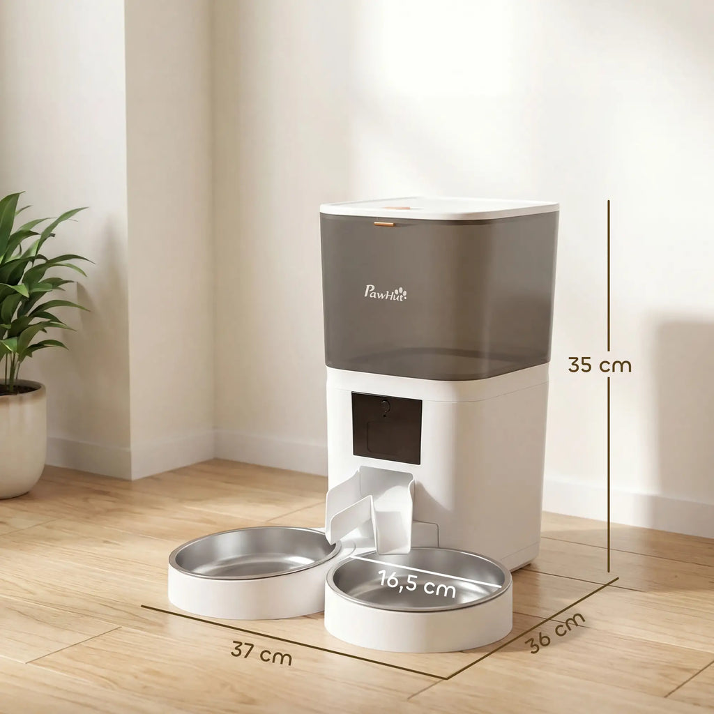 Comedero Automático Inteligente WiFi 6L para Perros y Gatos | Control desde el Móvil, Doble Cuenco y Alimentación Programable
