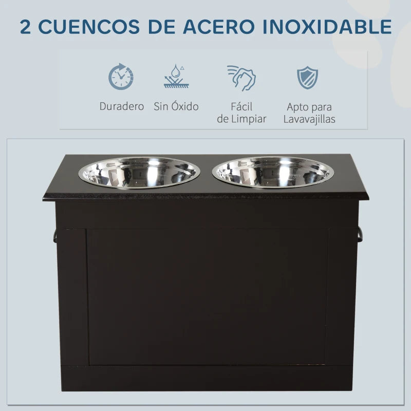 Comedero Elevado para Perros Grandes con Almacenamiento Oculto | 2 Cuencos de Acero Inoxidable de 2L | Disponible en Marrón, Gris y Blanco