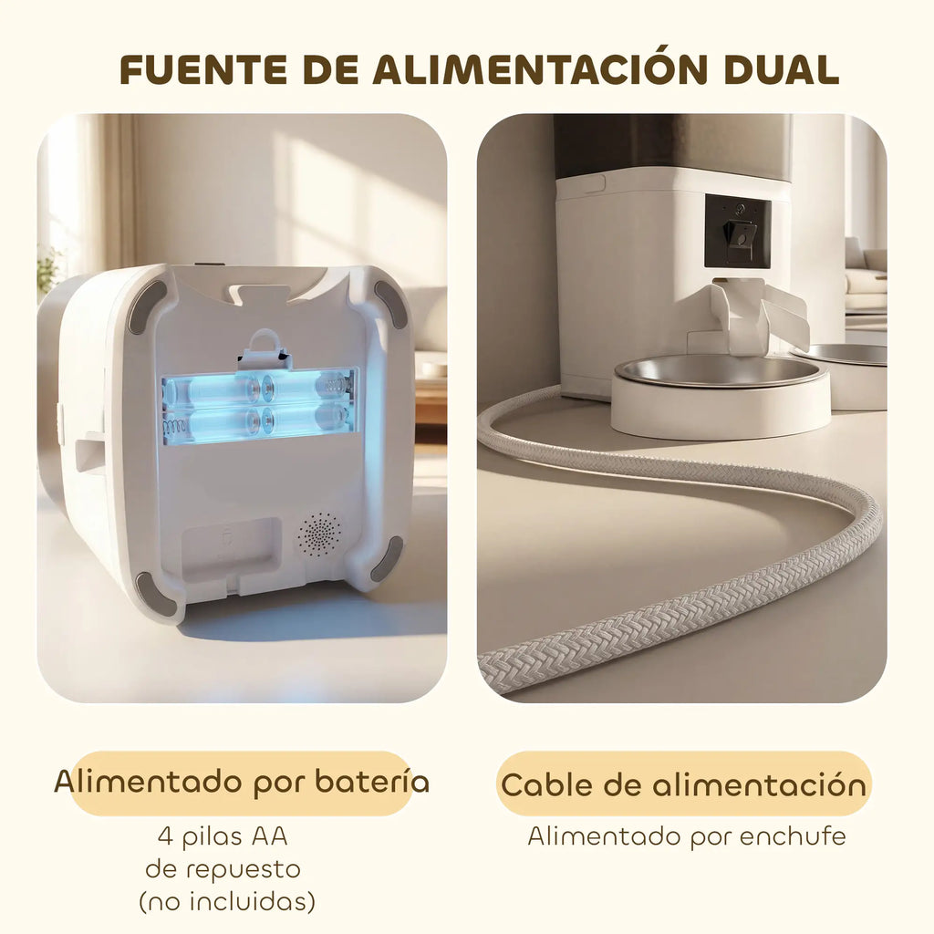 Comedero Automático Inteligente WiFi 6L para Perros y Gatos | Control desde el Móvil, Doble Cuenco y Alimentación Programable