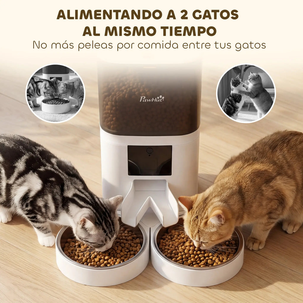 Comedero Automático Inteligente WiFi 6L para Perros y Gatos | Control desde el Móvil, Doble Cuenco y Alimentación Programable